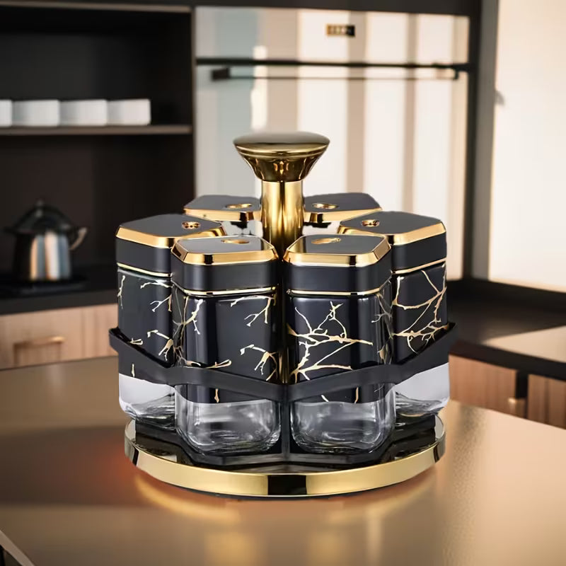 Spice Carousel — 360° Rotating Spice Rack with Glass Jars
