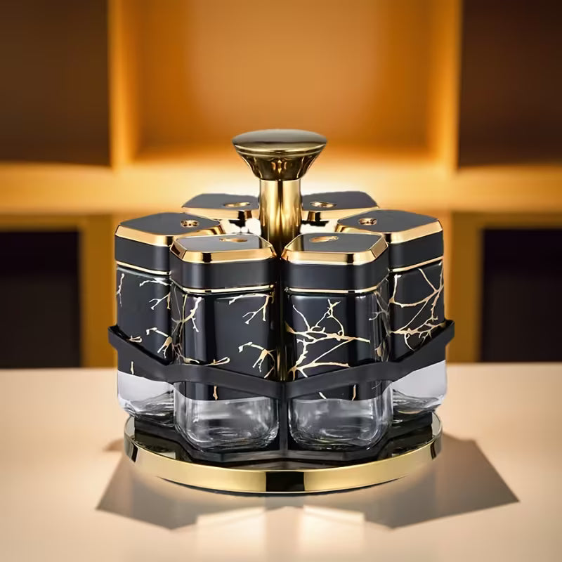 Spice Carousel — 360° Rotating Spice Rack with Glass Jars